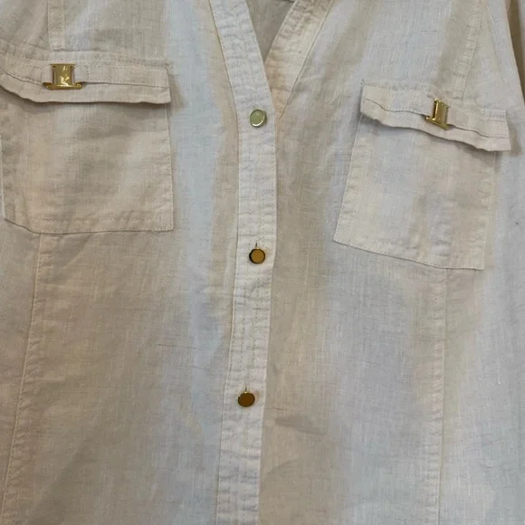 JM Collection 100% Linen Cream Gold Button Down Long Sleeve Blouse Sz 20W NWT - Picture 7 of 12
